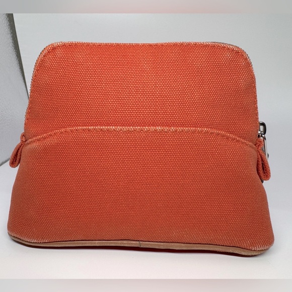Hermès Pouch Bolide Mini Mini Pouch Orange Toile H Canvas Travel Case Rare AUTH - Picture 11 of 13